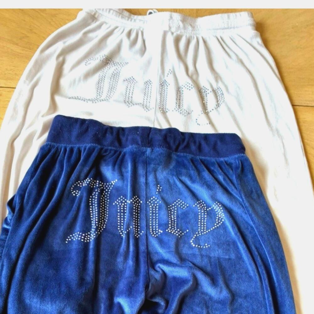 2 Y2K Juicy Couture OG Bling velour track pants Rhinestone Butt Logo Flare Lot S